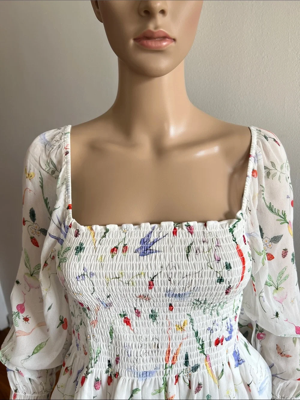 Hill House Long Sleeve Smocked Peplum Top Blouse Size S